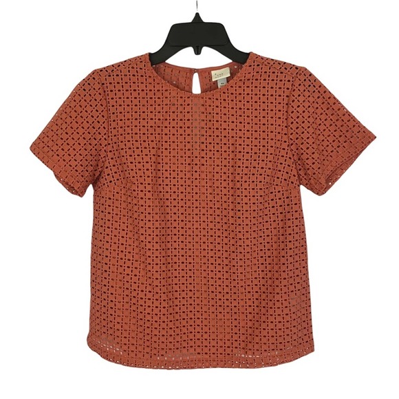 A NEW DAY | Pumpkin Spice Short Sleeve Keyhole Back Eyelet Top - Picture 2 of 10